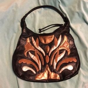 Vegan leather patchwork satchel